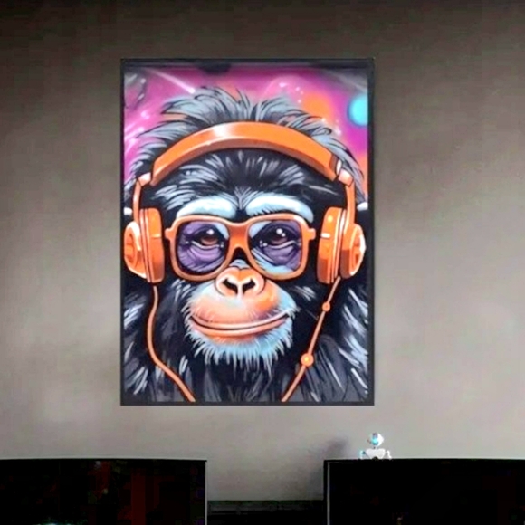 FRAMED Chimpanzee DJ Large 12"x16" Colorful Canvas Pop Art Deco - Picture 2 of 5